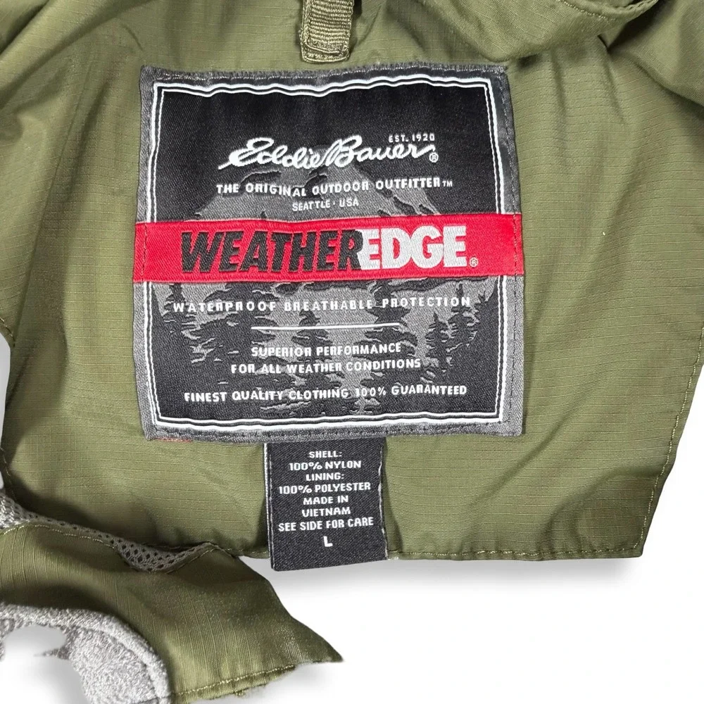 Eddie Bauer WeatherEdge Rain Jacket Mens Large Green Waterproof Hooded Shell